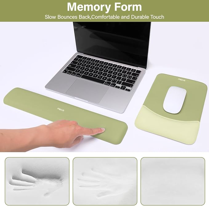 MOSISO Wrist Rest Support for Mouse Pad&Keyboard Set, Rectangular Ergonomic Mousepad Non-Slip Base Home/Office Pain Relief&Easy Typing Pad with Neoprene Cloth&Raised Silicone Lining, Olive Green
