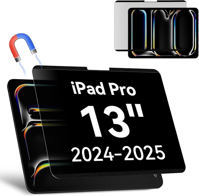 Magnetic Privacy Screen Protector Compatible with iPad Pro 13 Inch M4/M5 [2024/2025 7/8th Gen], Removable Anti Blue Light Glare Spy Filter, High Sensitive Bubble-Free Black Security Private Shield