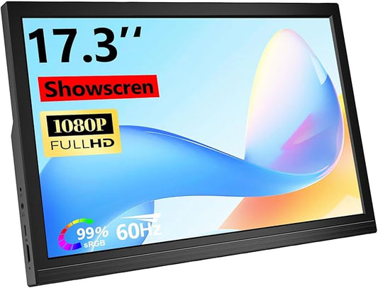 17.3inch Portable Monitor for Laptop FHD 1920x1080P 60HZ with Speaker HDMI USB-C Extent PC Monitor Compatible with Computer Xbox Switch mini PC PS4/5 Mac