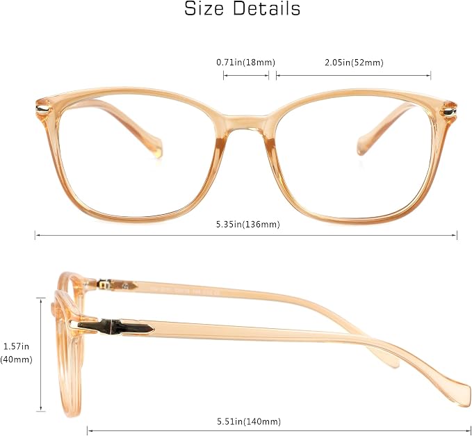 VisionGlobal Blue Light Blocking Glasses for Women Men, Stylish Square Frame(Champagne,No Magnification)