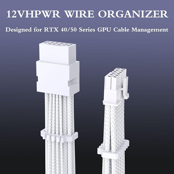 Sirlyr PSU Wire Management Kit – 24 PCS PC ATX Power Supply Cable Organizer Clips (12VHPWR x4, 24 Pin x4, 8 Pin x16) – 3mm to 3.5mm Wire Gauge – White