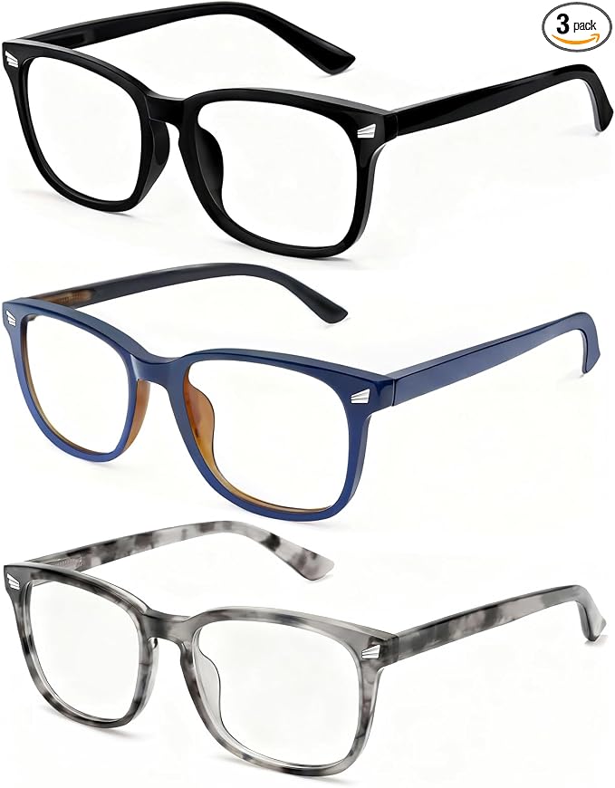 Blue Light Glasses for Woman Men | 99% Blue Light Blocking Glasses | Computer Glassess | Gaming | TV Phone Screen Reader Square Frame | Anti Eyestrain & UV Glare,3 Pack