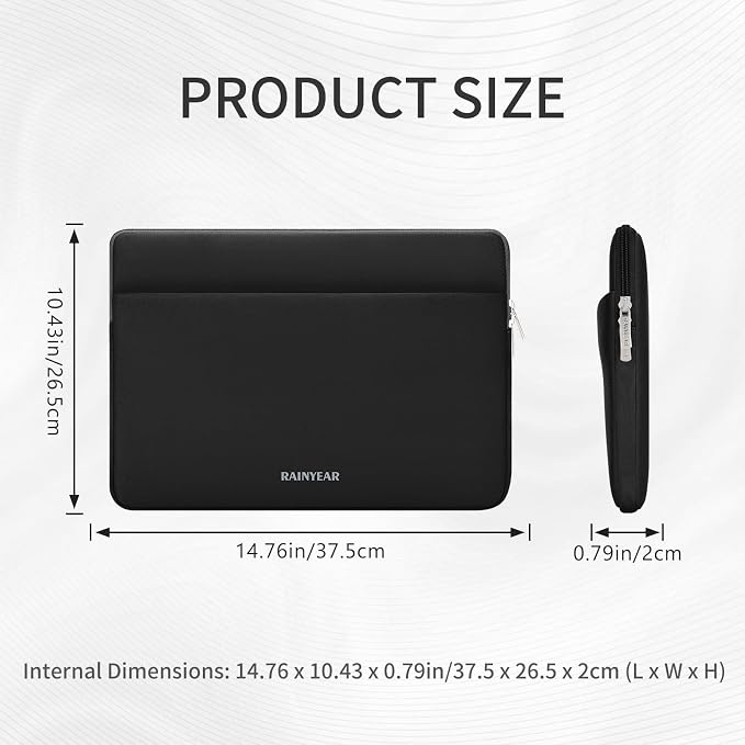 RAINYEAR Laptop Sleeve Case 15 16 Inch, Protective Portable Case with Front Pocket, Briefcase Handbag Computer Cover Laptop Bag Compatible for 15-16 Inch MacBook Air/Pro, Black