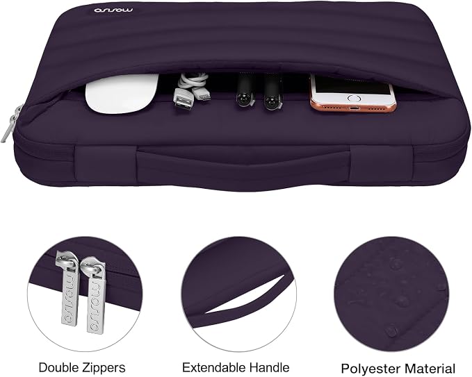 MOSISO Compatible with MacBook Air 13 inch Case M5 2026 M4 2025 M3 M2 2024-2022 A3449 A3240 A3113 A2681, Hard Case&Puffy Bag&Keyboard Cover&Webcam Cover&ScreenFilm for MacBook Air 13.6, Plum Purple