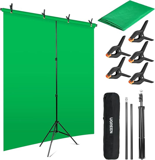 Green Screen Backdrop Kit 6.5x5 ft Portable Chroma Key Background with T-Shaped Stand, 5 Spring Clamps & Carrying Bag – for Zoom, YouTube, TikTok, Gaming, Streaming, Photography (Green)