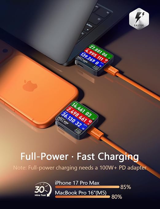 LISEN USB C to USB C Cable, 240W C to C Cable Fast Charging [3.3 FT, 2 Pack] Type C Charger Fast Charging USBC to USBC Cable for iPhone 17 16 15 Pro Max iPad MacBook Neo Air Pro Samsung S26, Orange