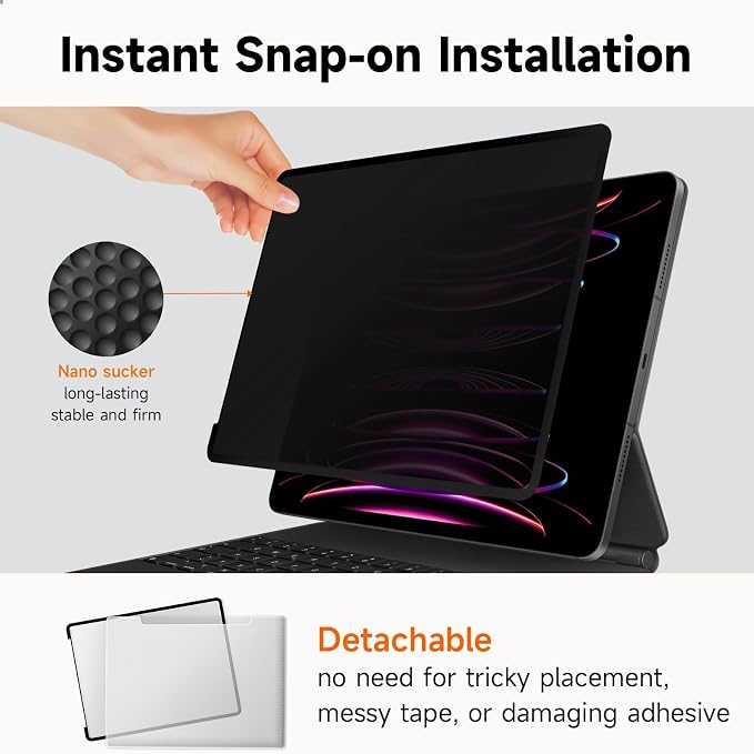 Mamol Upgrade Privacy Screen Protector for Apple iPad Pro 11 inch 5th M4 2024/6th M5 2025, Fully Removable Anti Spy Glare Blue Light Filter, High Sensitive/Bubble Free/Detachable