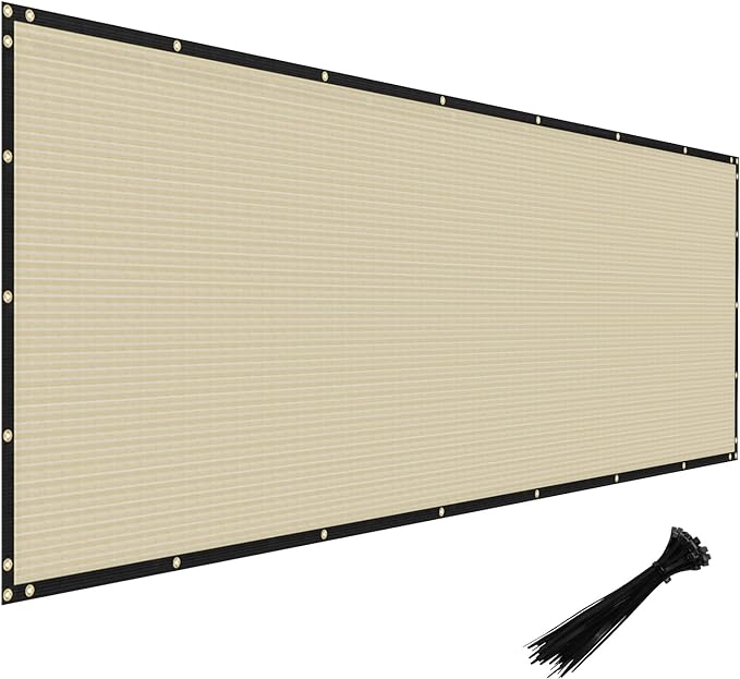 Windscreen4less Privacy Fence Screen Heavy Duty Windscreen Fencing Mesh Fabric Shade Net Cover with Brass Grommtes for Outdoor Wall Garden Yard Pool Deck, 8'x295' Beige