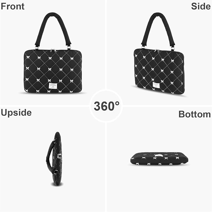 Cute Bow Laptop Case Coquette 13-15 Inch Puffy Laptop Sleeve Accessories Aesthetic Quilted Computer Bag for MacBook (Black, 15-15.6inch)