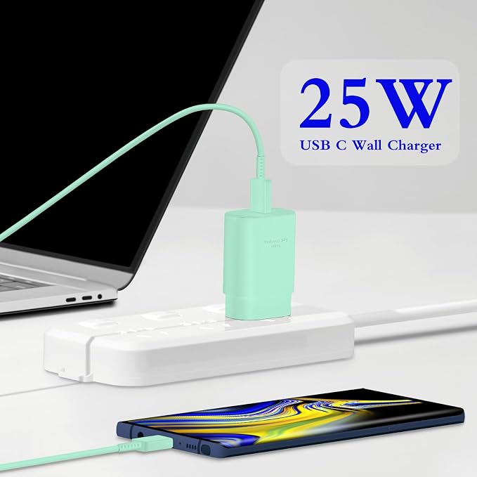 Type C Charger, 2-Pack 25W Type C Chargers Fast Charging Block with 6ft USB C Charger Cable Compatible with Galaxy S23 Ultra/S23+/S22/S21/S20/Phone 16/16 Plus/16 Pro Max/15/15 Pro Max/15 Plus-Green