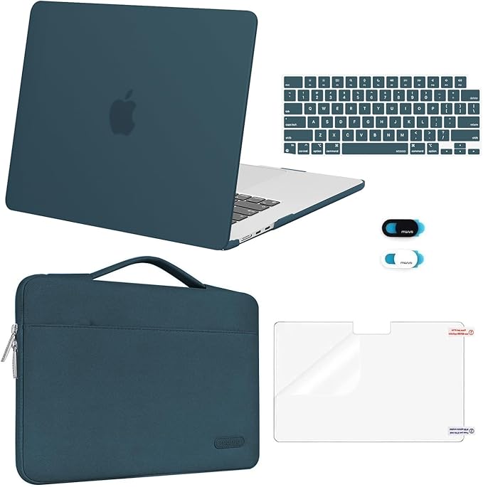 MOSISO Compatible with MacBook Air 15 inch Case M5 2026 M4 2025 M3 M2 2024 2023 A3448 A3241 A3114 A2941,Protective Hard Shell&Carrying Sleeve Bag&Keyboard Cover&Webcam Cover&ScreenFilm, Teal Green