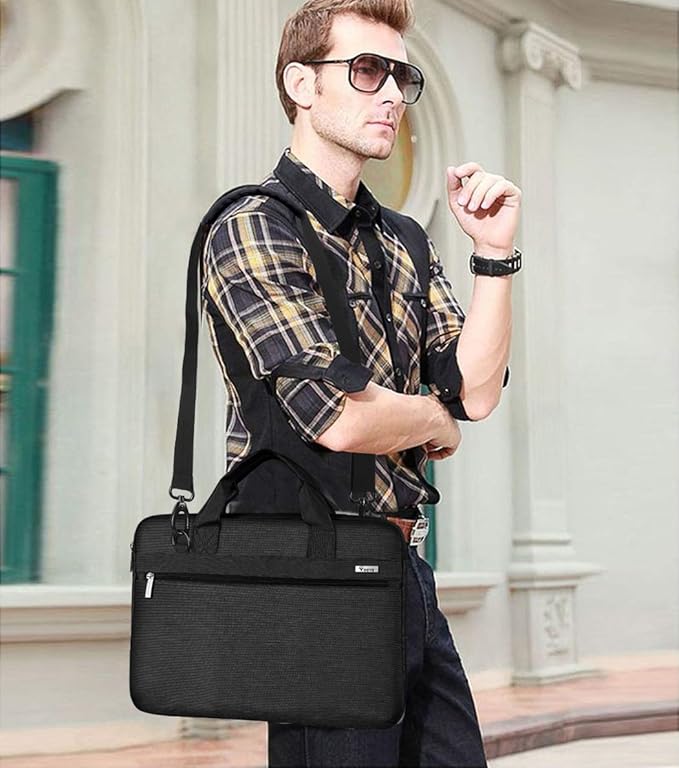 Voova Laptop Bag 13-14 Inch, 360° Protective Laptop Case Sleeve with Shoulder Strap Compatible with Macbook Air 13, MacBook Pro 13/14, Waterproof Computer Bag Slim Briefcase for Men Women, Black