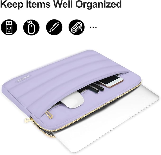 MOSISO Laptop Case 16 inch, 15-15.6 inch Puffy Laptop Sleeve Compatible with MacBook Pro 16 M5 M4 M3 M2 M1, HP Dell ASUS Acer Toshiba Lenovo, Polyester Horizontal Bag with Small Case, Purple