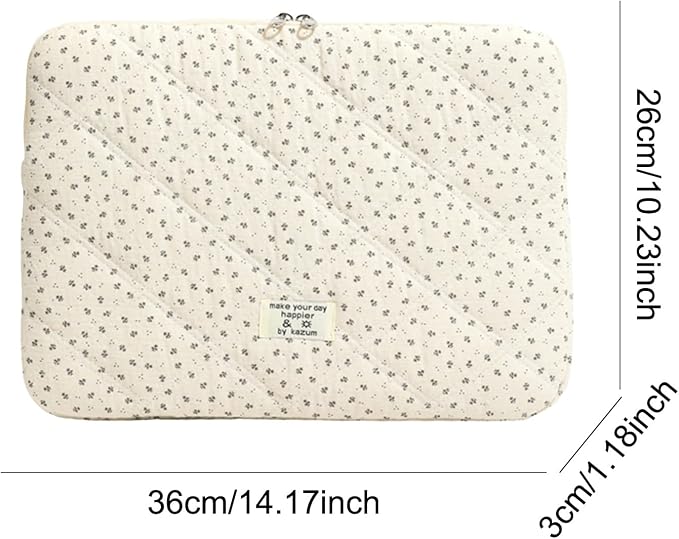 Puffy Laptop Sleeve 13-15.6 Inch Corduroy Quilted Laptop Protective Case Cute Floral Computer Sleeve Protective for MacBook (Cream Ditsy, 13-14 Inch)