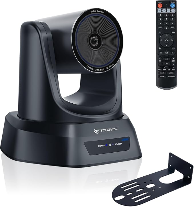 TONGVEO 4K Conference Room PTZ Camera AI Auto Tracking 3X Optical Zoom HDMI/USB3.0 Wide-Angle Video Conference Camera for Church Worship Live Streaming Meeting with Zoom YouTube OBS and More
