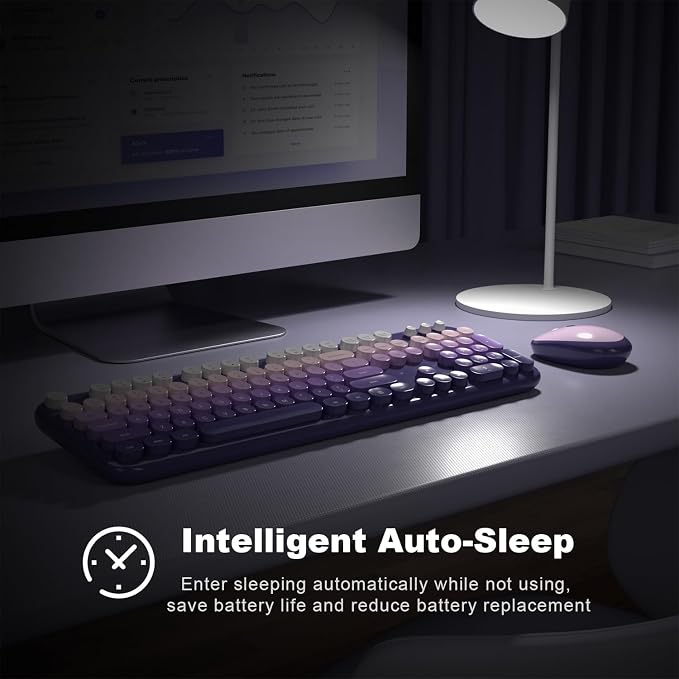 MOFII Wireless Keyboard and Mouse Combo, Full Size 2.4G Retro Round Computer Keyboard and Mouse Set, Plug and Play, for Windows, Computer, Desktop, PC, Notebook - (Purple Gradient)