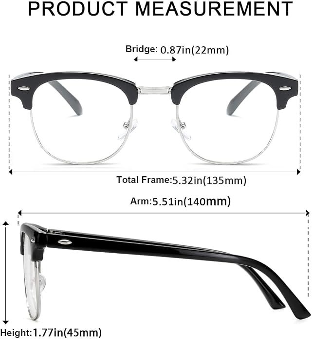 Fashion Vintage Classic Semi-Rimless Half Frame Clear Lens Glasses
