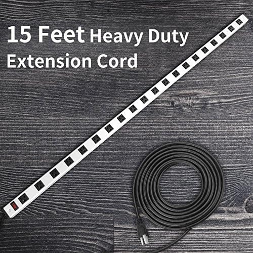 20 Outlet Heavy Duty Metal Socket Power Strip,15-Foot Long Extension Cord with Circuit Breaker. Mounting Brackets Included,Workshop/Industrial use,ETL Certified