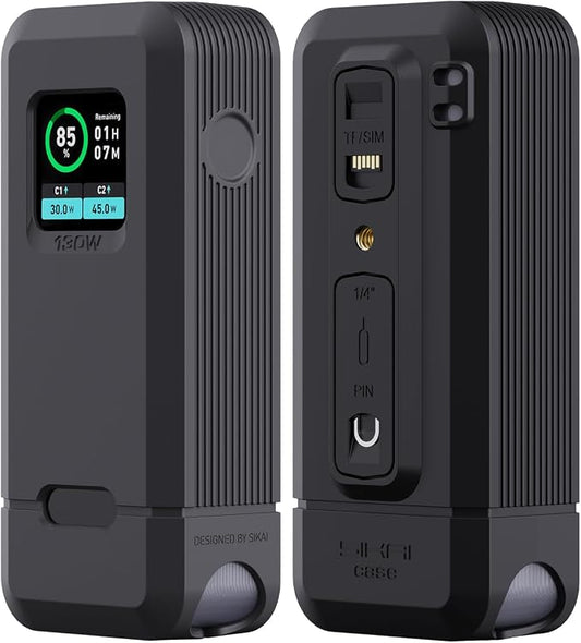 Silicone Case for Anker Prime Power Bank 12,000 mAh 130W 1/4-inch nut Hole, TF/SM Card Storage Reserved Only Compatible with Anker 130W Prime Power Bank Protective Cover Dustproof Soft (Black)