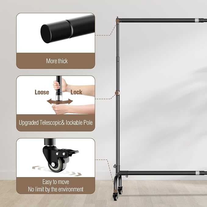 EMART Rolling Backdrop Stand with Wheels with 6 x 9 Ft Green Screen Backdrop