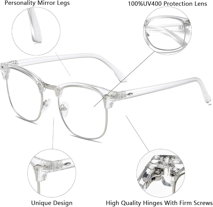 Fashion Vintage Classic Semi-Rimless Half Frame Clear Lens Glasses