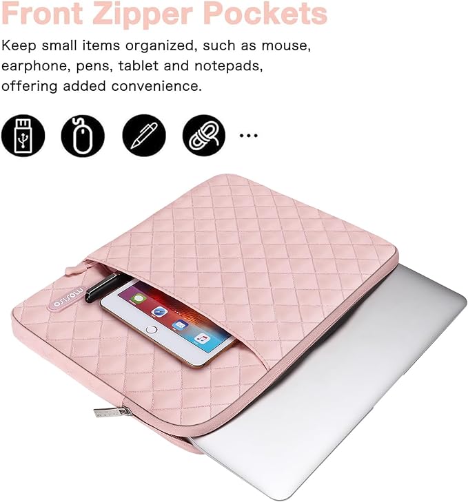 MOSISO Laptop Case 14 inch, 14 inch Laptop Sleeve Compatible with HP Lenovo Dell ASUS, HP Stream, Dell Latitude, Lenovo IdeaPad, Square Quilted Vertical Computer Bag with Pocket&Small Case, Chalk Pink