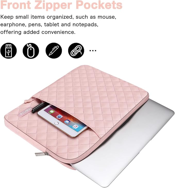 MOSISO Laptop Case 13.3 inch, 13-13.3 inch Laptop Sleeve Compatible with MacBook Air/Pro 13 / Pro 14, HP Dell Acer ASUS Lenovo,Square Quilted Vertical Computer Bag with Pocket&Small Case, Chalk Pink