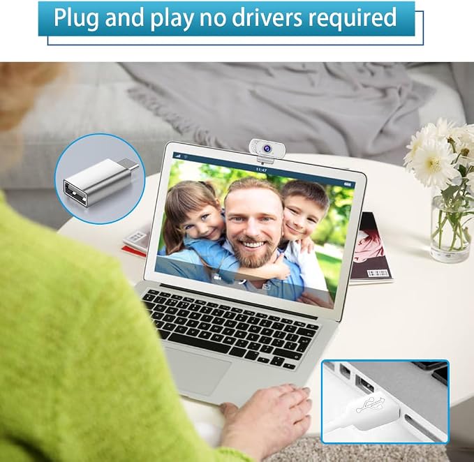 Webcam for PC, HD 1080P Webcam with Microphone, 110° Wide Angle USB Plug & Play - Noise Canceling for Video Calls, Streaming, Gaming - Built-in Privacy Shutter & Tripod