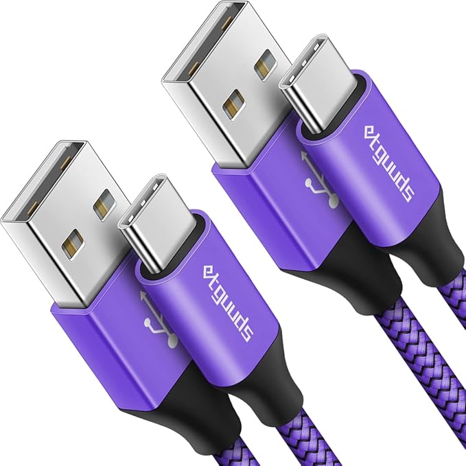 etguuds USB to USB C Cable 3ft, 2-Pack USB A to Type C Charger Cord Fast Charging for Samsung Galaxy A17 A16 A15 A26 A36 A56, S25 S24 S23 S22 S21 S20 S10 Note 20, for iPhone 17 16 15, Moto, Purple