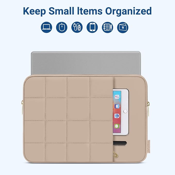 MOSISO Laptop Case 13.3 inch,13-13.3 inch Puffy Laptop Sleeve Compatible with MacBook Air 13 13.6/Neo/Pro 13/Pro 14,HP Dell ASUS,Twelve Square Quilted Bag with Vertical Pocket&Small Case, Brown