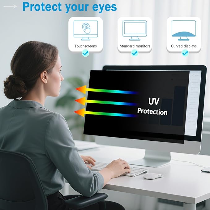 [1 Pack] Twugs Computer Privacy Screen 24 Inch, Display Privacy Shield for 16: 9 Aspect Ratio, Monitor Anti-Glare & Privacy Filters, Anti-Blue Light, Removable