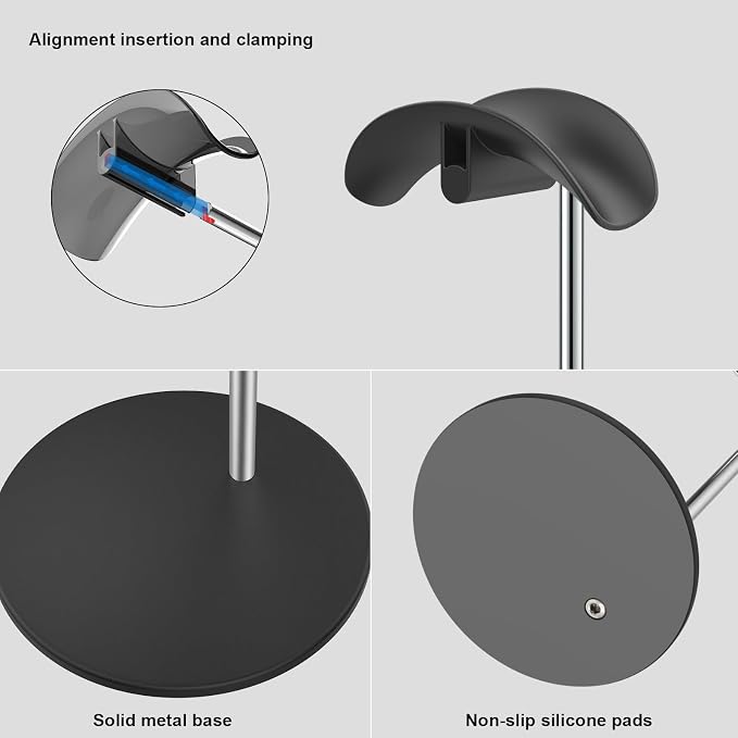 Headphone Stand, Headset Holder with Solid Base for Desk, Compatible with AirPods Max, Beats, Bose, B&O, Sony, Sennheiser, Gaming, etc (Black)