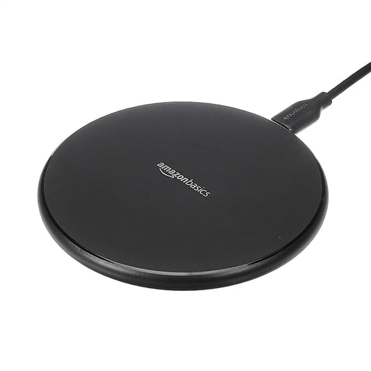 Amazon Basics Wireless Charger, 15W Qi Certified Wireless Charging Pad with USB Cable, Compatible with iPhone 15/14/13/12/11/X, Samsung & LG, Case Compatible, Black