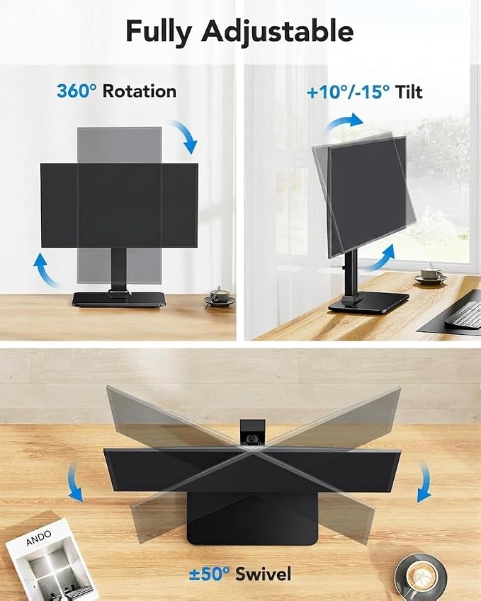HUANUO Monitor Stand, Freestanding VESA Mount for 13 to 34 Inch Screens, Holds up to 44lbs, 5 Height Options, Swivel Desk Stand Riser With 360 Rotation, VESA 75x75mm/100x100mm