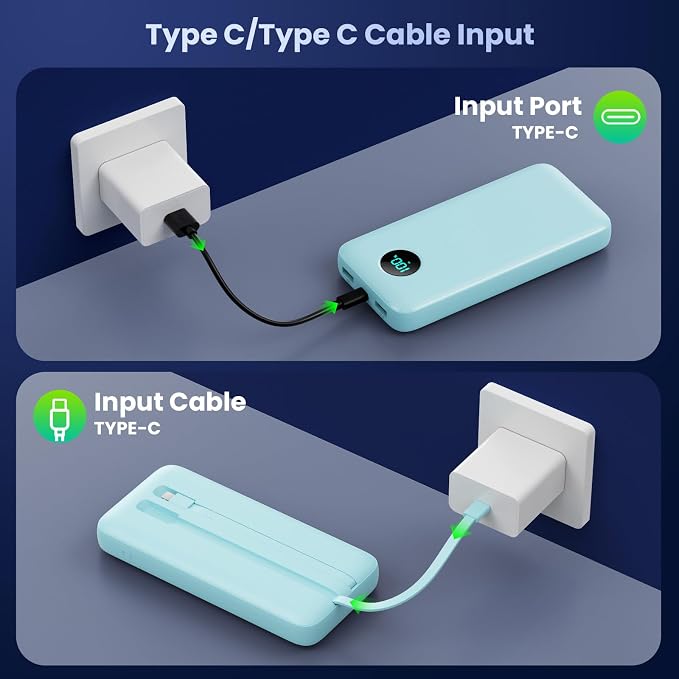 Portable Charger PowerBank 40,800mAh with Built-in Cables,25W PD Fast Charging +QC 4.0 Quick Phone Charging Power Bank, Travel Essential Charger Battery Pack for iPhone 17/16/15 Android Galaxy etc