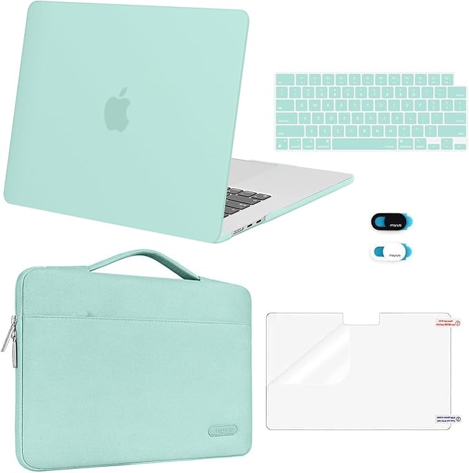 MOSISO Compatible with MacBook Air 15 inch Case M5 2026 M4 2025 M3 M2 2024 2023 A3448 A3241 A3114 A2941,Protective Hard Shell&Carrying Sleeve Bag&Keyboard Cover&Webcam Cover&ScreenFilm, Mint Green