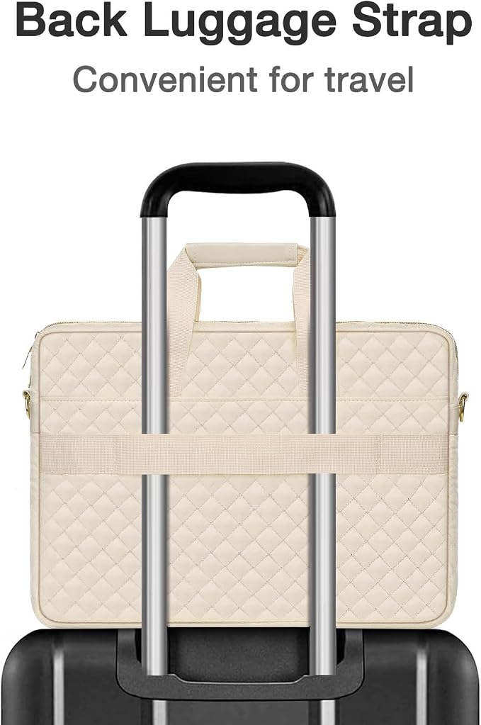 MOSISO 13-14 inch Laptop Bag, Laptop Briefcase Messenger Compatible with MacBook Neo 13 inch/Air 13.6/13 /Pro 13/14, Square Quilted Computer Bag Work Office Business with 3 Pockets&Strap, Beige