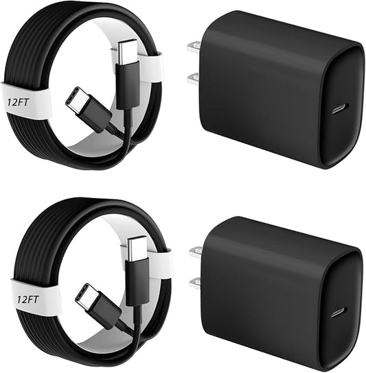 Phone 17 16 15 Pro Charger Fast Charging, 20W USB C Fast Charger Block with 12FT Long Type C Chargers Fast Charging Cable Cord for Phone 17/17 Pro/17 Pro Max/Air/16 Pro Max/16 Pro/15Pro Max/Pro, S24