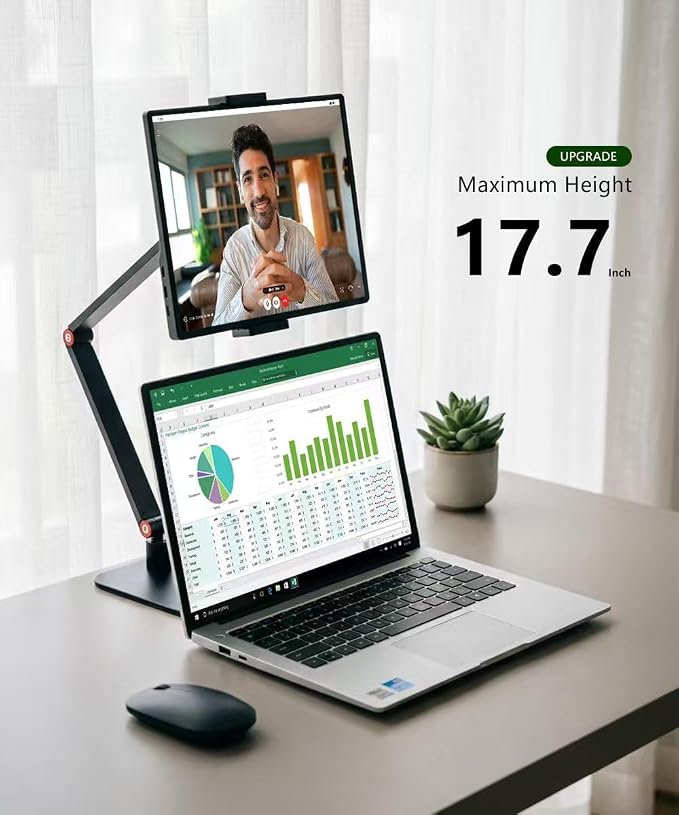 Portable Monitor Stand for Desk, Extra Tall Adjustable Tablet Holder (Max 40cm-17 Height), Aluminum 360° Swivel Arm Mount for 6-17" Screens, Fits 12.9 inch iPad Pro/16 inch Portable Displays