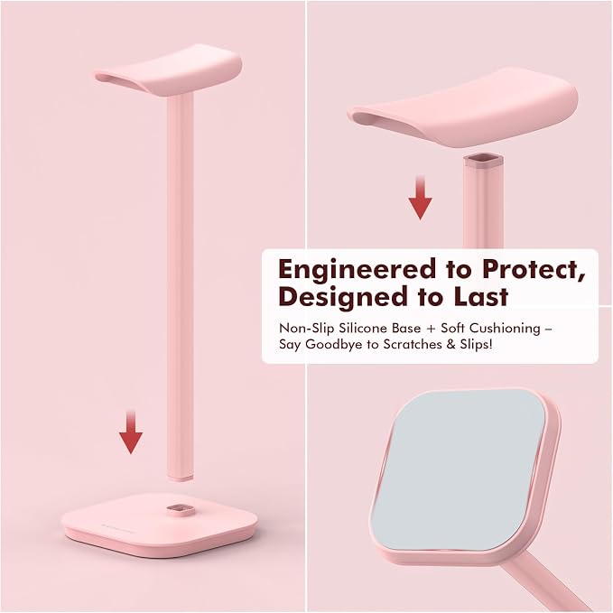 Headphone Stand, Desktop Headset Holder Desk Earphone Stand Aluminum Headset Hanger Headphone Rack Stand to Hold Earphones Such as Airpods Max, Sony, Beats, Bose, Razer, HyperX(Pink)