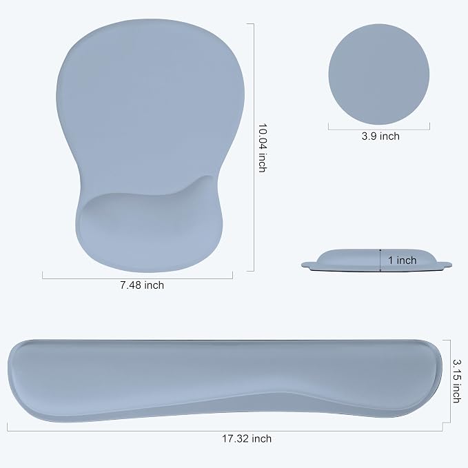 RICHEN Wrist Rest Support for Mouse Pad&Keyboard Set with Coaster,Concave Curved Memory Foam, Non-Slip Base Pain Relief Comfortable Easy Typing Pad for Home/Office (Light Blue)