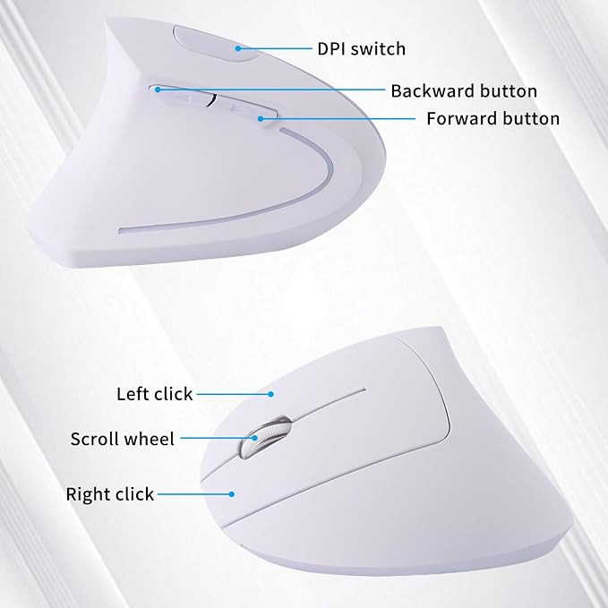 Left Handed Mouse, Wireless 2.4 GHz USB Lefty Ergonomic Vertical Mouse, Less Noise Cordless Mice with USB Receiver, 6 Buttons for Laptop Computer PC Desktop Mac Specifically for left hand(white)