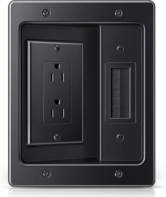 ZEXMTE in Wall Cable Management Kit, Wall Cable Concealer Kit for TV, Recessed Outlet for Low Voltage Cables, Cord Hider Fits All Plugs for Wall Mounted TV & Cable Pass Through, Black