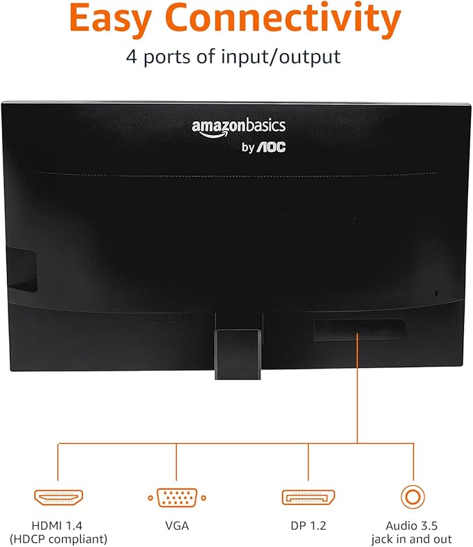 Amazon Basics 24-inch Full HD IPS Monitor, 75 Hz, 1080P, HDMI, Display Port and VGA Input, Adjustable Stand, VESA Compatible, Built-in Speakers for Office and Home, Black