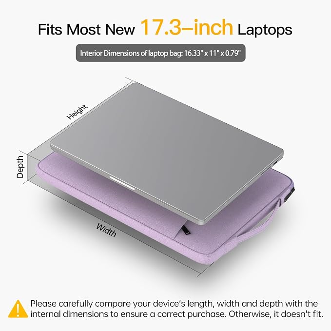 17 inch Laptop Case Sleeve, Padded Protective Shockproof Water-Resistant Laptop Cover with Handle for HP Envy 17 / Pavilion 17, Dell Lenovo Asus Acer MSI 17.3-in Computer Carrying Bag -Purple