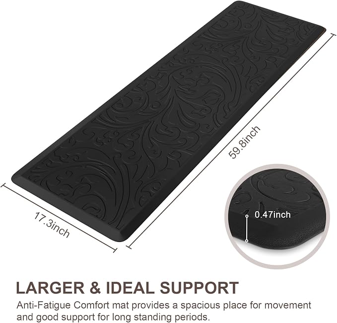 KMAT Kitchen Mat Cushioned Anti-Fatigue Waterproof Non-Slip Standing Mat Ergonomic Comfort Rug for Home,Office,Sink,Laundry,Desk 17.3" (W) x 60"(L),Black