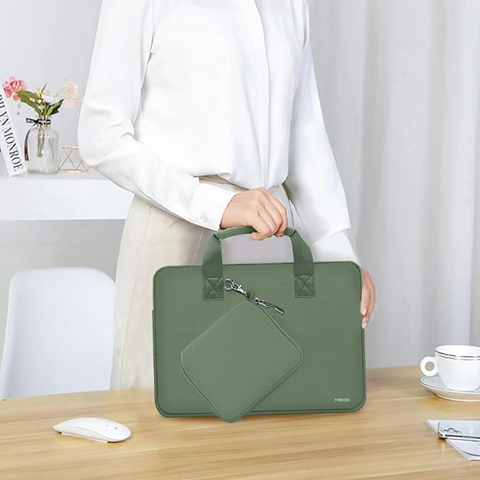 Hseok Laptop Sleeve 13.3-14 inch Case with Small Pouch, Neoprene Computer Bag Compatible with MacBook Neo/Pro 14 M5/M4/M3/M2/M1, Mac Air/Pro 13.3, XPS 14 and Most 13-14 inch Notebooks,Matcha Green