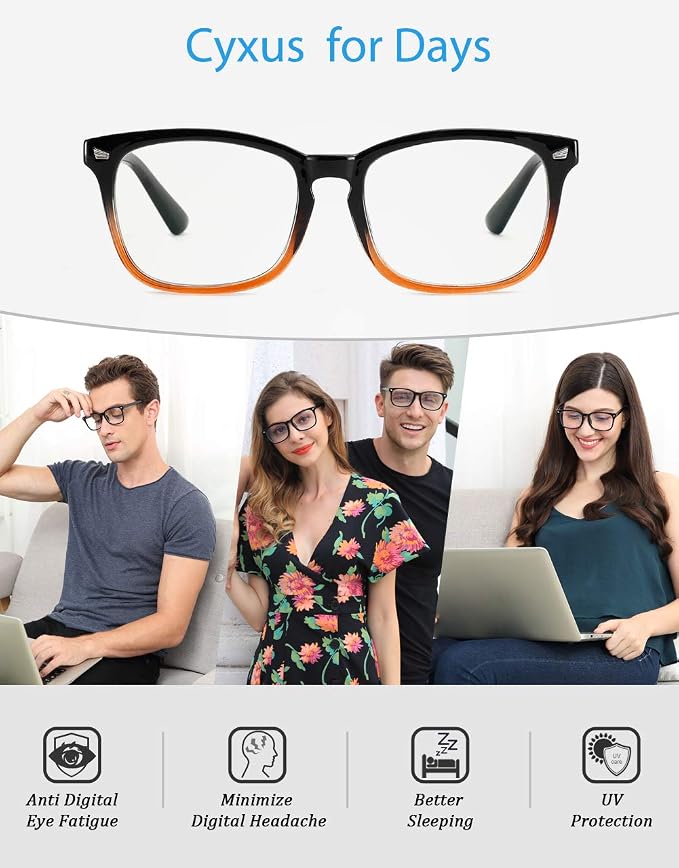Cyxus Blue Light Glasses Men Women Reduce Eye Strain UV Blocking for Office Work Computer Screen 8082
