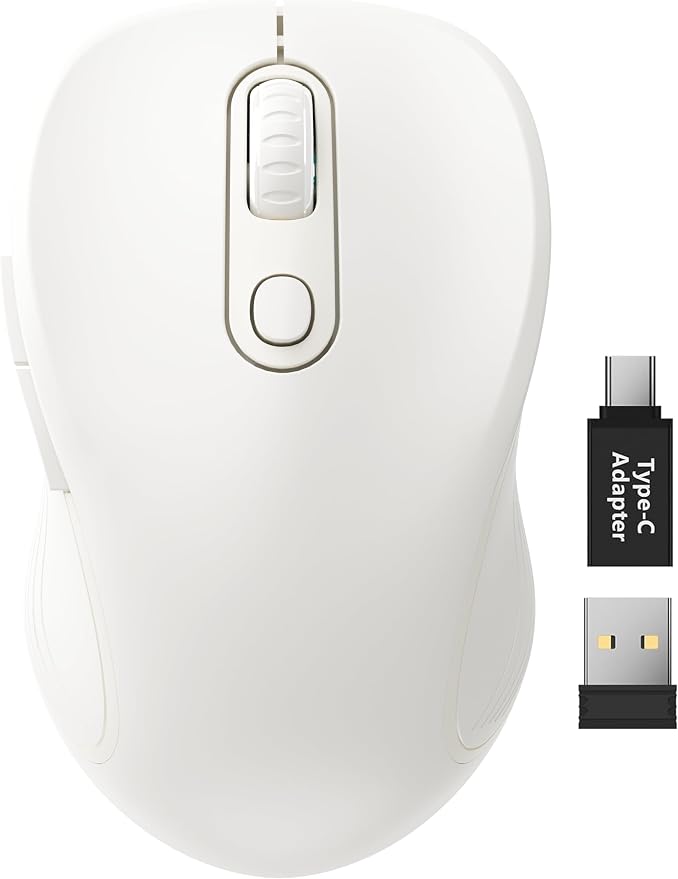 Trueque Wireless Mouse for Laptop, 2.4GHz Ergonomic Computer Mouse with Back & Forward Buttons, 3 Adjustable DPI Levels, 6 Buttons, Optical USB Cordless Mice for Windows PC, M01 (Pure White)
