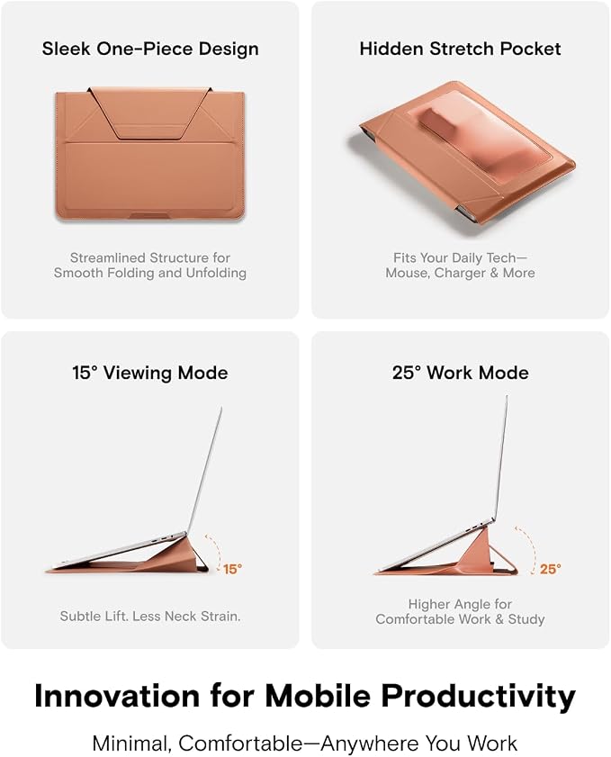 MOFT Laptop Carry Sleeve, 2-in-1 Laptop Bag & Stand for 16" MacBook Air/Pro & Dell/HP/Lenovo/Asus, Stylish Slim Computer Sleeve Bag with Expandable Storage for Computer Accessories, Class Nude